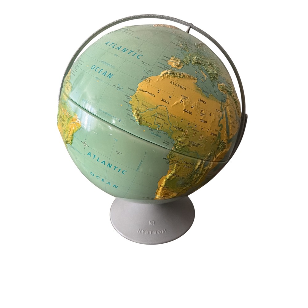 Vintage Nystrom Intermediate Physical Globe Raised Relief Metal Base 12"‎ Art